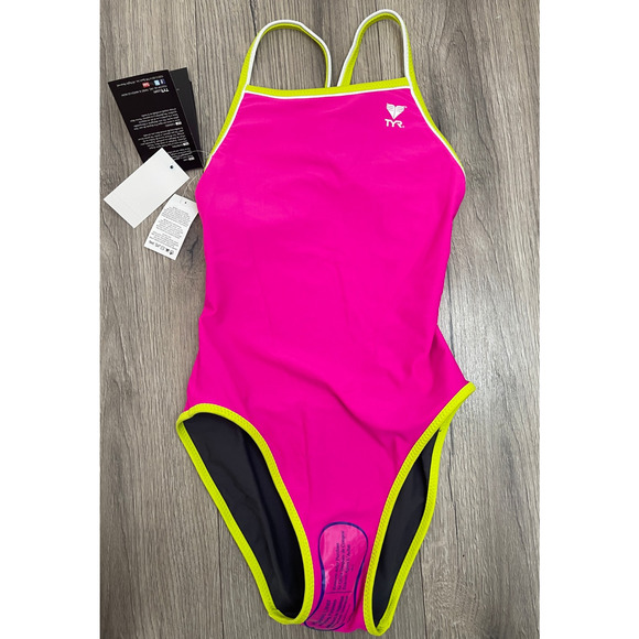 TYR HydraSpan Double Binding Reversible DiamondFit 1pc Swimsuit Grey Pink Sz 30 - Picture 6 of 11